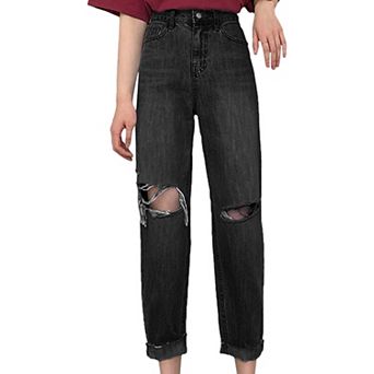 Women's High Waist Ripped Boyfriend Jeans