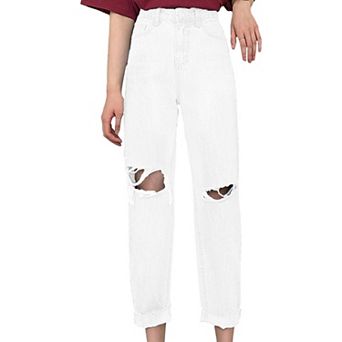 Women's High Waist Ripped Boyfriend Jeans