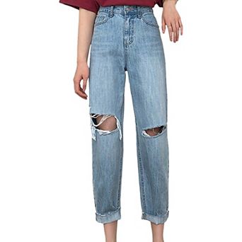 Women's High Waist Ripped Boyfriend Jeans