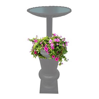 Ornate Round Cast Aluminum Metal 40 in Bird Bath And Planter Vase Combo