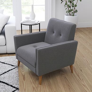 Merrick Lane Mid-Century Modern Upholstered Tufted Chair with Wood Legs