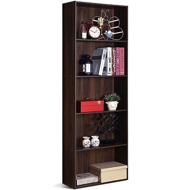 Modern 5-shelf Bookcase Storage Shelves In Wood Finish