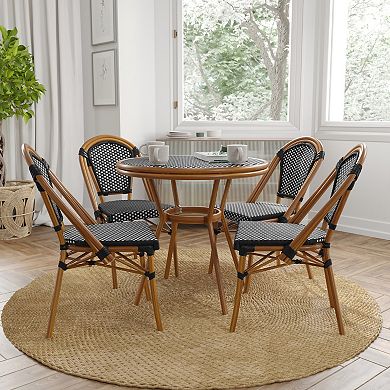 Merrick Lane Bistro Set With Pe Rattan Pattern & Metal Frame