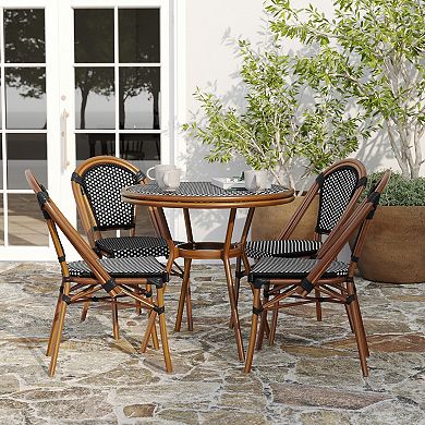 Merrick Lane Bistro Set With Pe Rattan Pattern & Metal Frame