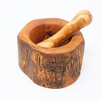Olive Wood Rustic Pestle And Mortar