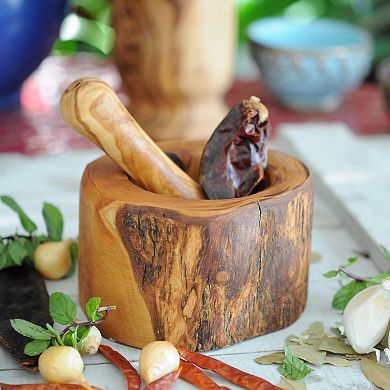 Olive Wood Rustic Pestle And Mortar