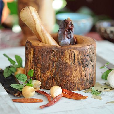 Olive Wood Rustic Pestle And Mortar