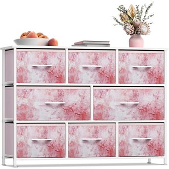 Sorbus 8 Drawers Wide Dresser - Organizer Unit With Steel Frame Wood Top And Handle, Fabric Bins