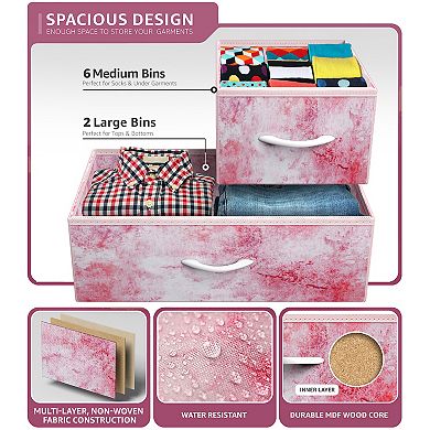 Sorbus 8 Drawers Wide Dresser - Organizer Unit With Steel Frame Wood Top And Handle, Fabric Bins