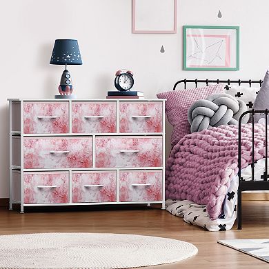 Sorbus 8 Drawers Wide Dresser - Organizer Unit With Steel Frame Wood Top And Handle, Fabric Bins