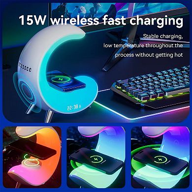 Smart Atmosphere Desk Lamp With Alarm Clock, Bluetooth Speaker, Wireless Charging Station
