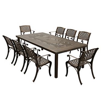 Modern Outdoor Aluminum 95 in Bronze Large Rectangular Patio Dining Set With Eight Arm Chairs