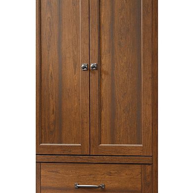 Solid Wood Wardrobe Armoire with Garment Rod, Easy-Glide Drawer, and Wrought Iron-Style Hardware