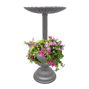 Ornate Round Cast Aluminum Metal 35 in Bird Bath And Planter Vase Combo