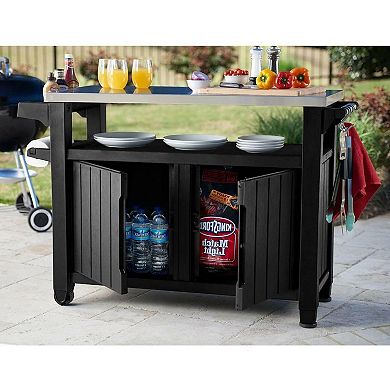 Outdoor Grill Party Caster Bar Serving Cart With Storage