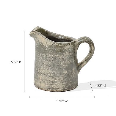 LuxenHome Rustic Farmhouse Brown Small Pitcher Terracotta Vase