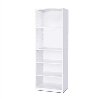 Modern 5-shelf Bookcase In White Wood Finish