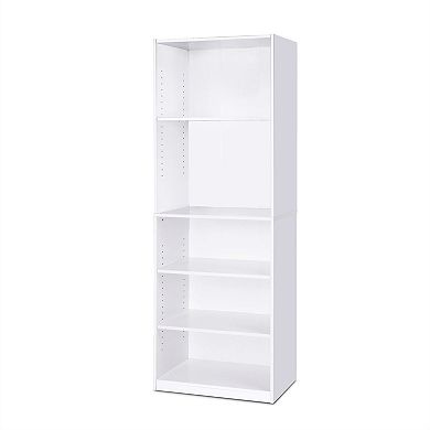 Modern 5-shelf Bookcase In White Wood Finish