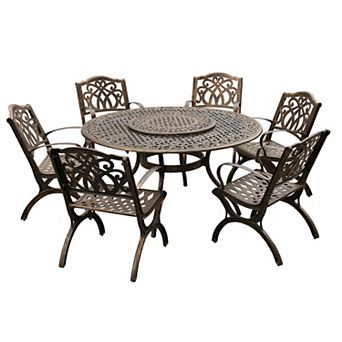 Modern Outdoor Aluminum 59 in Large Bronze Round Patio Dining Set With Lazy Susan And Six Chairs