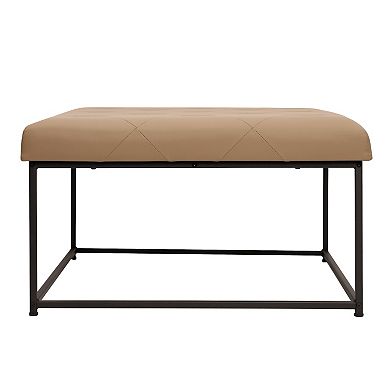 Merrick Lane Square Tufted Faux Leather Ottoman With Durable Metal Frame