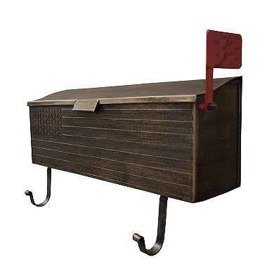 Antique Bronze Patriotic Metal Wall Mounted Mailbox With Outgoing Mail Flag And Newspaper Hangers