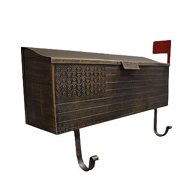 Antique Bronze Patriotic Metal Wall Mounted Mailbox With Outgoing Mail Flag And Newspaper Hangers
