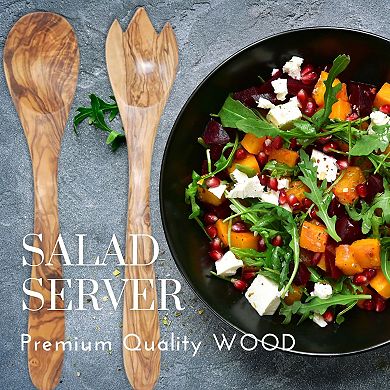 Beldinest Olive Wood Salad Servers ( Spoon And Spork - 12")