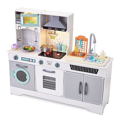 Lil Jumbl Kids Kitchen Set Wooden Pretend Play Kitchen With Sounds Accessories And Running Water