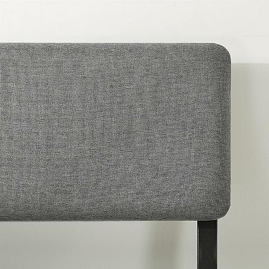 King Size Grey Soft Fabric Metal Headboard Platform Bed Wooden Slats