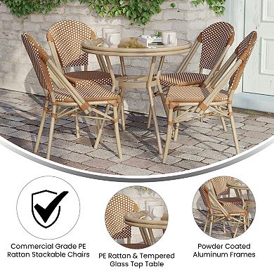 Merrick Lane Bistro Set With Pe Rattan Pattern & Metal Frame