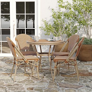 Merrick Lane Bistro Set With Pe Rattan Pattern & Metal Frame