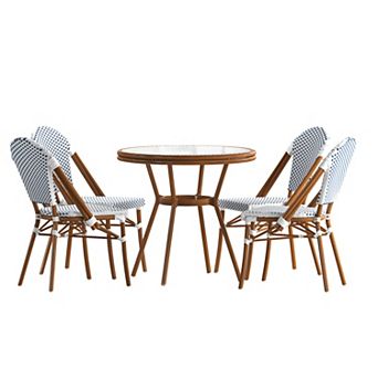 Merrick Lane Bistro Set With Pe Rattan Pattern & Metal Frame