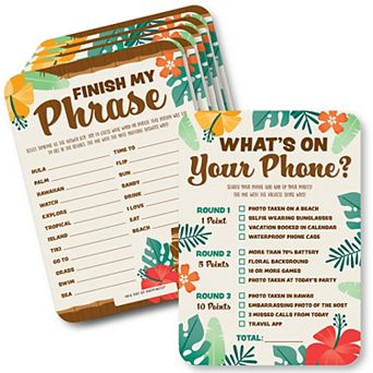 Big Dot Of Happiness Tropical Luau 2-in-1 Hawaiian Beach Party Cards Activity Duo Games 20 ct