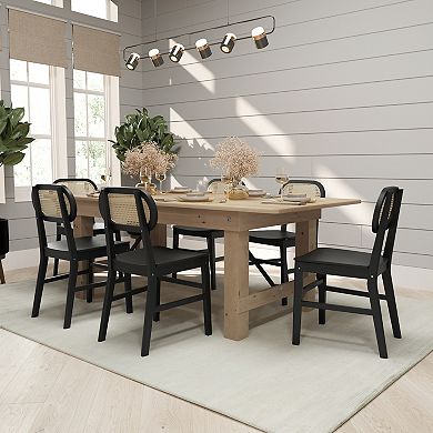 Merrick Lane Analise Set Of 2 Cane Rattan Dining Chairs With Solid Wood Frames