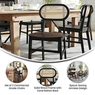 Merrick Lane Analise Set Of 2 Cane Rattan Dining Chairs With Solid Wood Frames