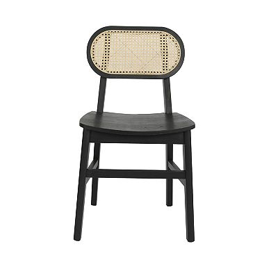 Merrick Lane Analise Set Of 2 Cane Rattan Dining Chairs With Solid Wood Frames