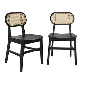 Merrick Lane Analise Set Of 2 Cane Rattan Dining Chairs With Solid Wood Frames