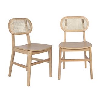 Merrick Lane Analise Set Of 2 Cane Rattan Dining Chairs With Solid Wood Frames