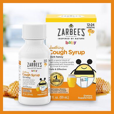 Zarbee's Naturals Baby Soothing Cough Syrup with Dark Honey, Natural Peach & Honey Flavor, 2 Fl Oz