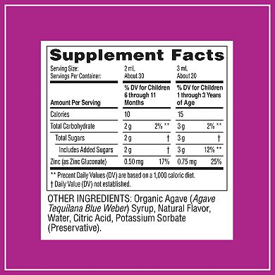 Zarbee's Naturals Baby Immune Support with Zinc, Natural Grape Flavor, 2oz