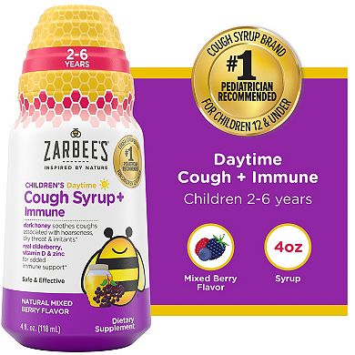 Zarbee's Naturals Kids Cough + Immune Daytime, Mixed Berry, 4FL Oz
