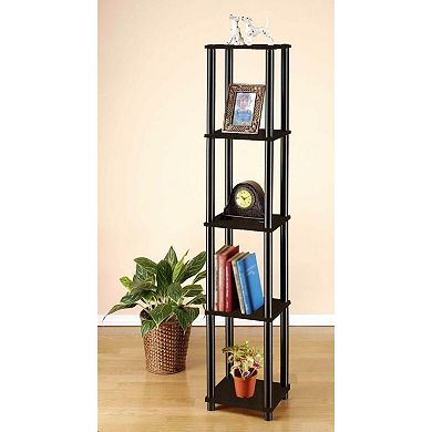 Vertical 5-Shelf Square Corner Bookcase for Display and Home Organization, Espresso Black, 57.6 in.