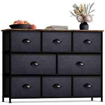Sorbus 8 Drawers Wide Dresser - Organizer Unit With Steel Frame Wood Top And Handle, Fabric Bins