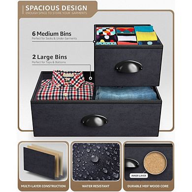 Sorbus 8 Drawers Wide Dresser - Organizer Unit With Steel Frame Wood Top And Handle, Fabric Bins