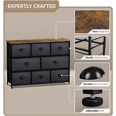 Sorbus 8 Drawers Wide Dresser - Organizer Unit With Steel Frame Wood Top And Handle, Fabric Bins