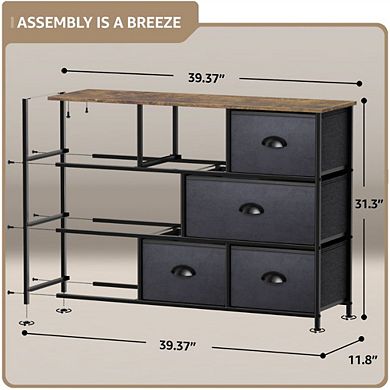 Sorbus 8 Drawers Wide Dresser - Organizer Unit With Steel Frame Wood Top And Handle, Fabric Bins