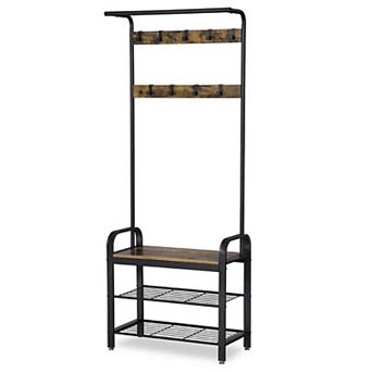 Entryway Modern Industrial Style Hall Tree Coat Rack Shoe Storage Bench