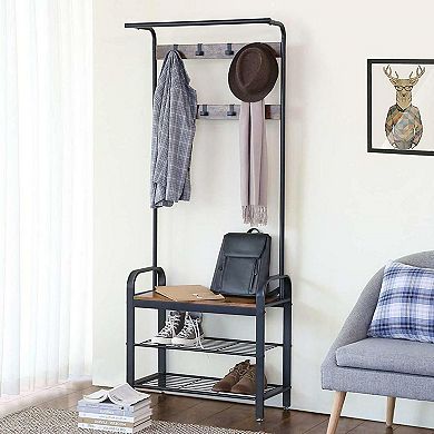 Entryway Modern Industrial Style Hall Tree Coat Rack Shoe Storage Bench