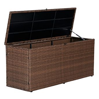 Nino 47.24" Modern Minimalist Outdoor Faux Wicker Deck And Patio Storage Box