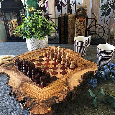 Rustic Red Olive Wood Chess Set- Luxury Edition- Wooden Chess Set